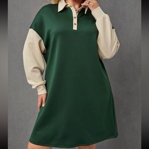 Plus Two Tone Polo Neck Drop Shoulder Sweatshirt Dress